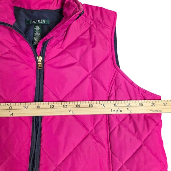 Ralph Lauren Pink Full Zip Quilted Puffer Vest Women’s Size Large Bright - Picture 10 of 12